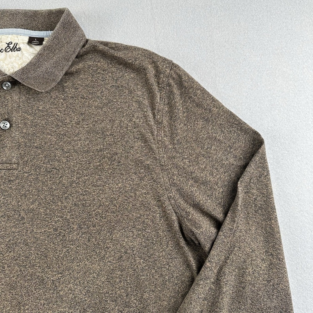 Tasso Elba Men's Polo Shirt Size Large Brown Long Sleeve Stretchy 100% Cotton - Picture 7 of 13